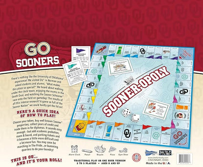Late for The Sky University of Oklahoma Sooneropoly Board Game – Campus Edition Family Property Trading for 2–6 Players Alumni Students and Fans