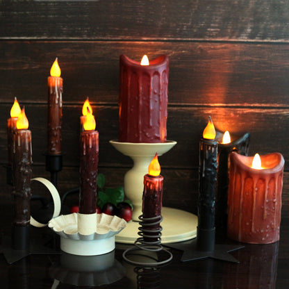 CVHOMEDECO. Real Wax Hand Dipped Battery Operated LED Timer Taper Candles Country Primitive Flameless Lights Décor, 6-3/4 Inch, Brown, 2 PCS in a Package