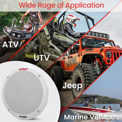 Pyle 6.5 Inch Dual Marine Speakers - 2 Way Waterproof and Weather Resistant Outdoor Stereo Sound System with 400 Watt Power, Polypropylene Cone and Butyl Rubber Surround - 1 Pair - PLMR605W(White)