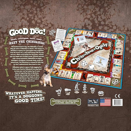 Late for The Sky Chihuahua-Opoly Board Game – Family Strategy Fun for 2–6 Players Ages 8+ | Dog Lover Theme Opoly-Style Property Trading Traditional or One-Hour Play