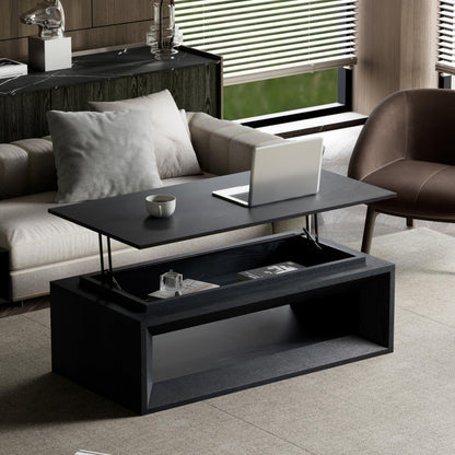 KEIKI 43.3" Lift-Top Coffee Table with Hydraulic Storage, Converts to Desk or Dining Table, Hidden Compartment, Open Shelf, Multifunctional Small Coffee Table for Living Room, Office, Black