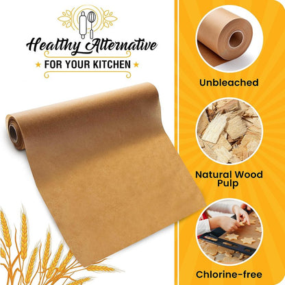 Unbleached Parchment Paper for Baking – 2-Pack 520 Sq.Ft Total - 15 in x 210 ft Baking Paper Roll with Cutter, Non-Stick Brown Parchment for Baking, Cooking, Grilling, Steaming by Baker’s Signature