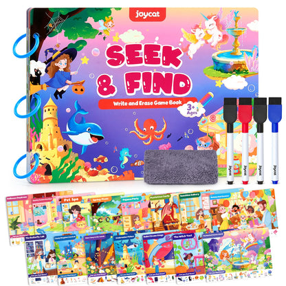 JoyCat Seek & Find Game Book, Educational Toys for Girls Ages 3-5, Preschool Learning Activities for Toddlers & Kids, Christmas Road Trip Travel Toys for Car & Airplane, Gifts for 3 4 5 6 Year Olds