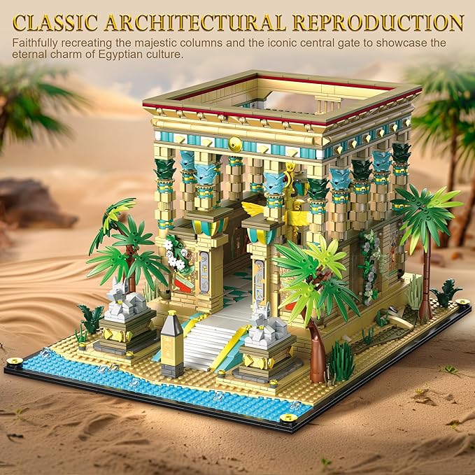 AsmrCap Philaedin Temple Building Set for Adults Egyptian Architecture Building Blocks Miniature Nile Temple Scene Famous Landmark Collection Home Décor Model Building Kit 2018 Pcs
