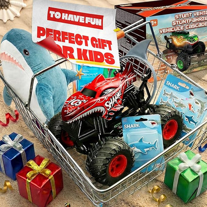 BEZGAR Monster Truck Toys - Remote Control Monster Truck with Light &amp Music Dinosaur Toys for Kids 1:20 Scale RC Truck with 360° Spins and Drifting Remote Control Car for Boys 4-7 Red
