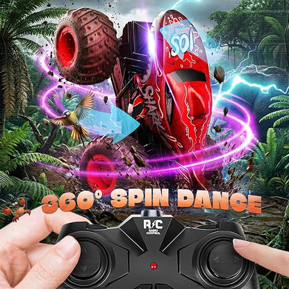 BEZGAR Monster Truck Toys - Remote Control Monster Truck with Light &amp Music Dinosaur Toys for Kids 1:20 Scale RC Truck with 360° Spins and Drifting Remote Control Car for Boys 4-7 Red
