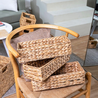 M4DECOR Set of 3 Wicker Toilet Paper Holders – Toilet Tank Basket, Back of Toilet Basket, Wicker Baskets for Storage and Decorative Bathroom Organization
