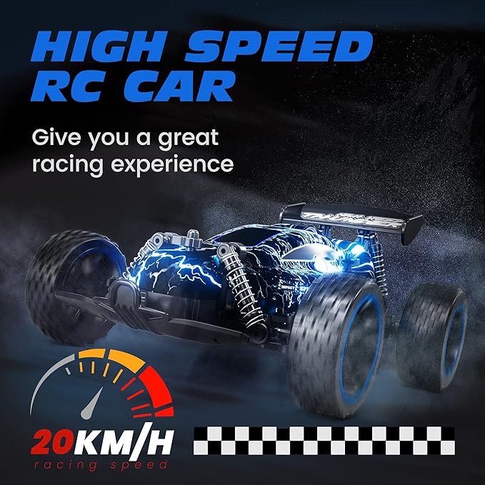 Tecnock RC Cars for Kids 1:18 Scale 2WD RC Car with LED Lights 2.4GHz Remote Control Car with USB-C Easy Charging &amp 50 Mins Playtime Toys Gifts for Boys &amp Girls Ages 8-12
