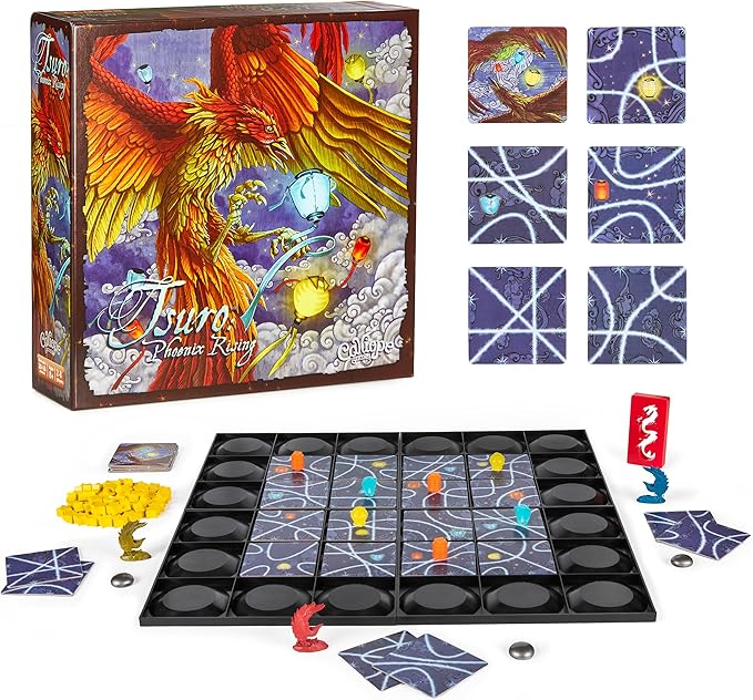 Tsuro Phoenix Rising – Award-Winning Fantasy Strategy Game with Set Collection and Magical Powers | Tile-Laying Adventure for 2–8 Players Ages 8+ | 30–50 Minute Gameplay