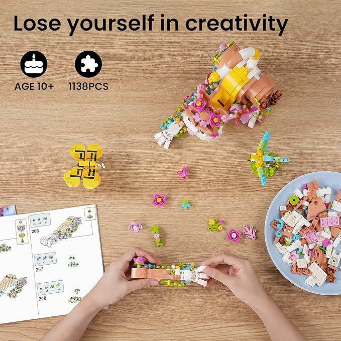 JOJO&ampPeach Cat and Flower Building Toy Set for Girls Animals Plant Model Ideas Birthday Gift for Women Adults Teens Girlfriend Mom Wife Age 8 9 10 11 12+ (1038 Pieces)