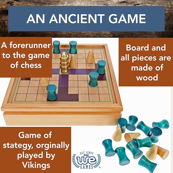 WE Games King's Table Wooden Games Tablut Viking Strategy Board Games 2 Player Games for Adults Beautiful Home Decor Wooden Board Games for Living Room Decor Quality Birthday Gifts Museum Game