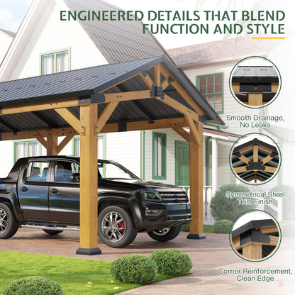 Jocisland 12x24x9.5 FT Cedar Wood Hardtop Carport with Galvanized Steel Roof, Waterproof Outdoor Gazebo Pavilion, Heavy-Duty Snow & Wind Resistant Canopy for Patio, Driveway, Garden