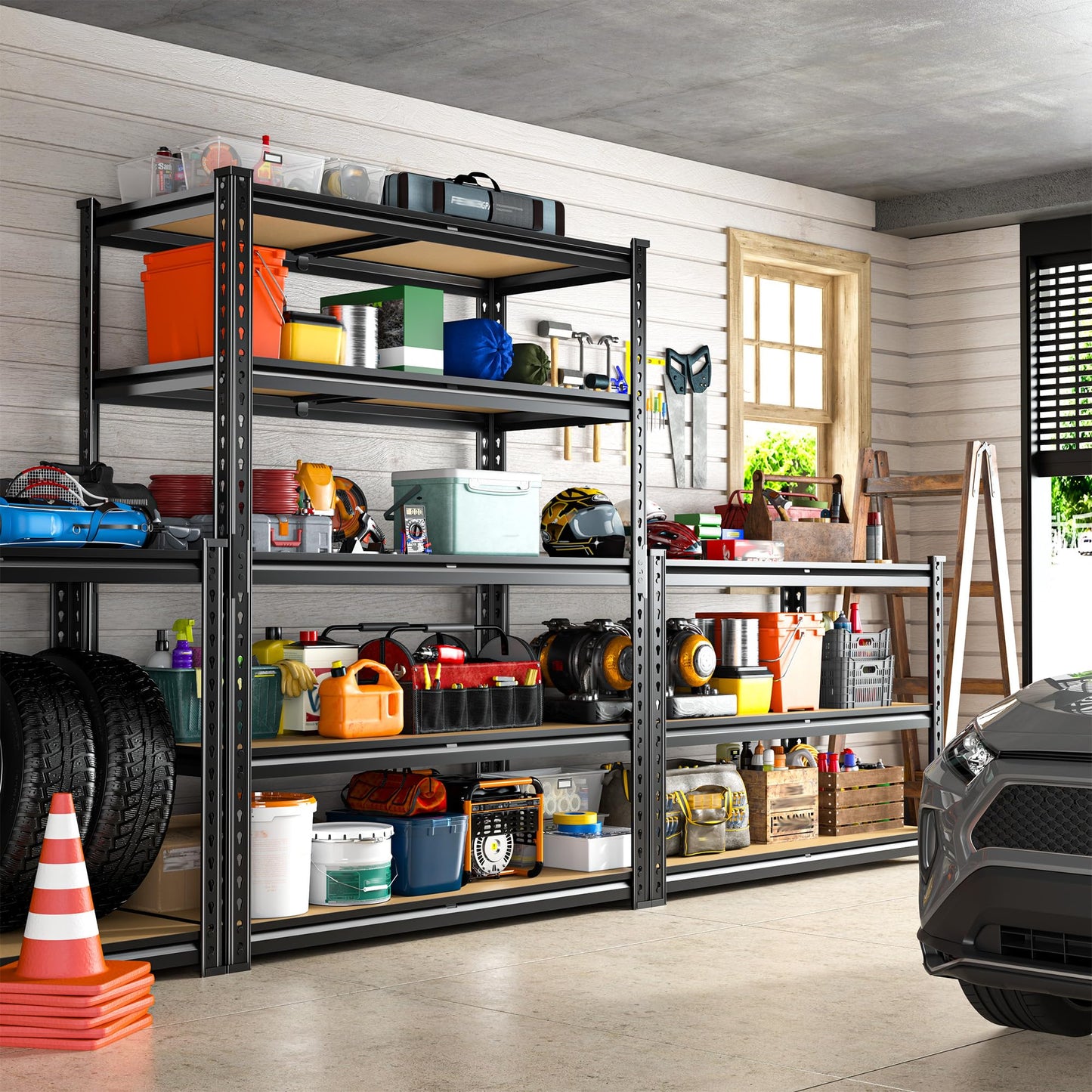 REIBII 2400LBS Garage Shelving Heavy Duty 5 Tier Storage Shelves Adjustable Garage Shelves, Utility Rack Shelf, Shelving Units for Storage Warehouse Pantry Closet, 35.5" W x 11.9" D x 72" H, 2 Pack