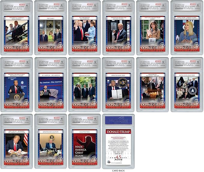 Donald Trump 45th U.S. President Official 1st Term Highlights 15-Card Set - All 15 Cards in GEM-Mint 10 Condition