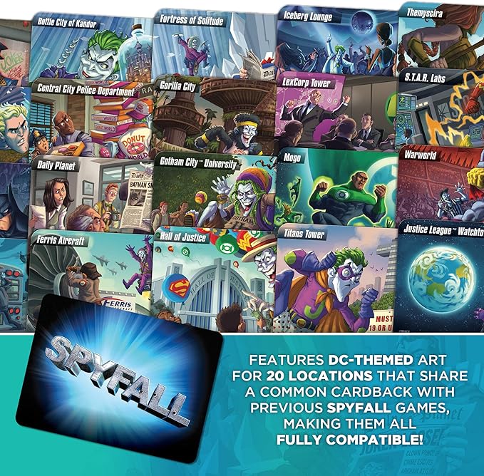 DC Spyfall - The Perfect Party Game - Find The Joker Before Time Runs Out - for 3 to 8 Players - Board Games for Teens and Adults - Featuring Batman Superman Wonder Woman and More - Ages 13+