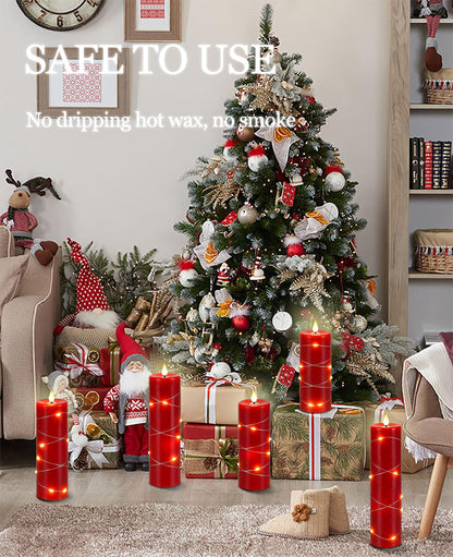 Kiexung Red Flameless Candle Fairy String Light, Water Drop Flame, Advanced LED Flame Simulation with Remote and Timed Candles, 5-Cell Battery Powered，Christmas Candle