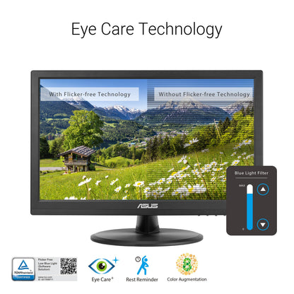 ASUS 15.6” 1080P Touch Monitor (VT169HE) - Full HD, 10-Point Touchscreen, IPS, Wide Viewing Angle, Frameless, Eye Care, Flicker Free, Low Blue Light, HDMI, Windows 11 Compliance, VESA Mountable