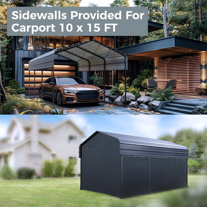 10 x 15 ft Metal Carport Kits with Galvanized Steel Roof & Removable Sidewalls, Heavy Duty Metal Carport Canopy, Outdoor Car Tent Metal Garage Shelter for Car, SUV, Truck and Boats, Gray