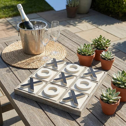 JEVERGN 12.6 Large Wooden Tic Tac Toe Game Rustic Coffee Table Game Wood Farmhouse Tic Tac Toe Board Game Decor Family Games for Adult &amp Kids Washed Brown