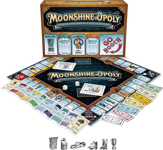 Late for The Sky Moonshine-OPOLY Board Game for Adults Party Property Trading Game 2-6 Players Opoly Drinking Theme Fast 1-Hour or Classic Play Humor Gift