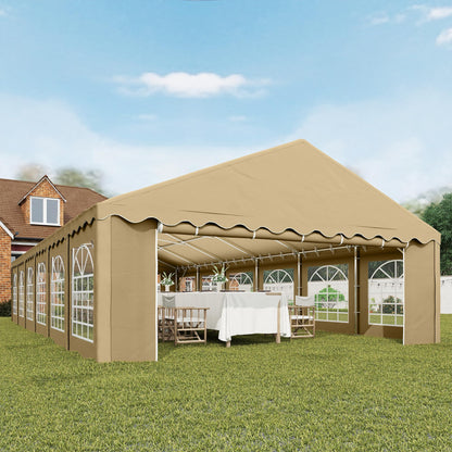 Outsunny 20' x 40' Heavy Duty Party Tent, Galvanized Outdoor Canopy Tent Large Event Shelter with Removable Sidewalls, 12 Windows and 2 Doors, Tents for Parties, Wedding, Events, BBQ Grill, Brown