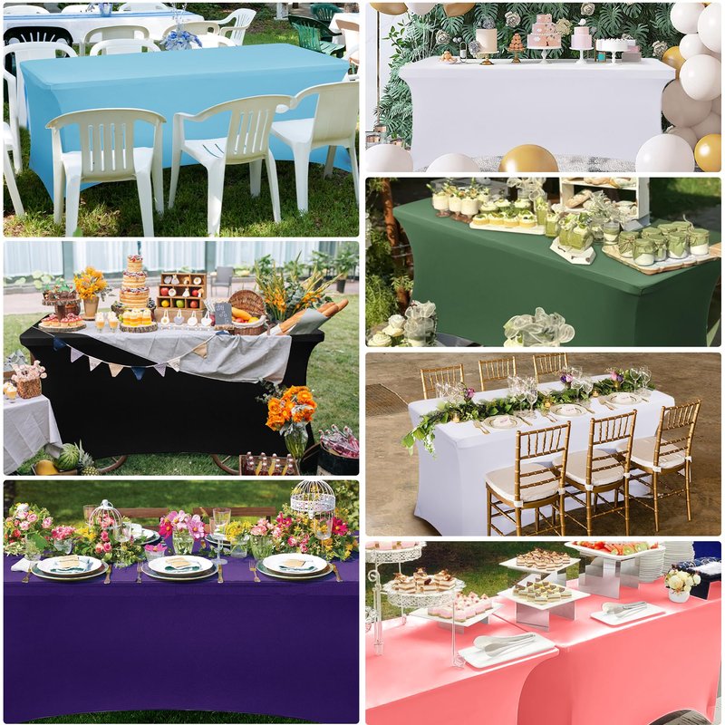 Obstal 8ft Stretch Spandex Table Cover for Standard Folding Tables - Universal Rectangular Fitted Tablecloth Protector for Party （Champagne, 96 Length x 30 Width x 30 Height Inches）