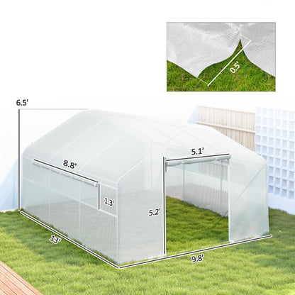 Outsunny 13' x 10' x 6.5' Hoop House Greenhouse with Large Windows and Zippered Door, Large Walk-in Tunnel Green House with Upgraded Galvanized Steel Frame, PE Cover, Gardening Plant Hot House, White