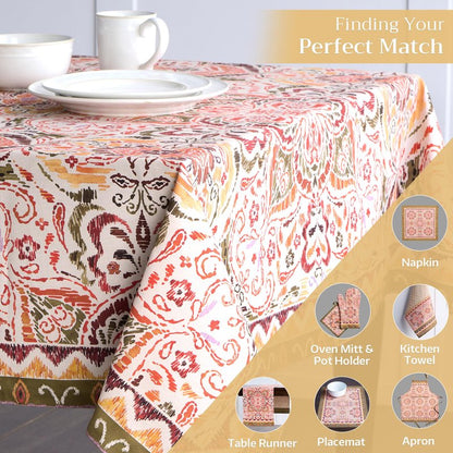 Maison d' Hermine Table Cloth Rectangle Table 100% Cotton 70 x 140 Inches Fall Tablecloth Reusable Everyday Use for Thanksgiving Christmas Decorations Dining Farmhouse Party (Damask)