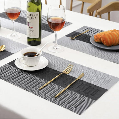 Leetaltree Grey with White Striped Placemats Set of 8 - Heat Resistant Non-Slip Place mats for Dining Table, Washable Durable PVC Vinyl Woven Table Mats（Grey Stripe, 8）