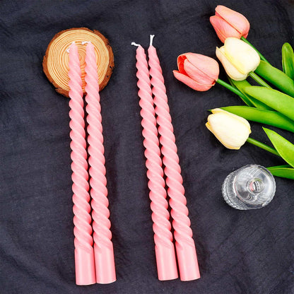 6 Pcs Pink Spiral Taper Candles, 10 Inch Unscented Dripless Twisted Candlesticks, Decoration for Dinner Party Wedding Holiday Celebration Supplies