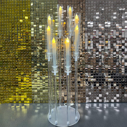 8 Arms Acrylic Candelabra Centerpieces for Wedding Table Decorations,38.5'' Tall Clear Candlesticks Holder with Acrylic Shade for Valentine's Day Dinner Party Fireplace Gift,Fits LED Candles