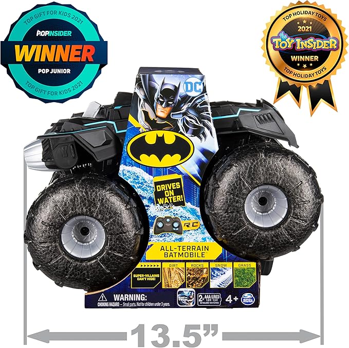 DC Batman All-Terrain Batmobile Remote Control Vehicle Water-Resistant Batman Toys for Boys Aged 4 and Up