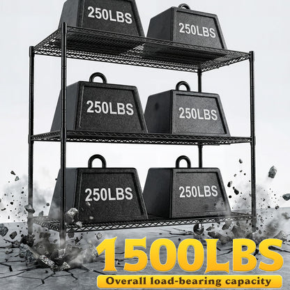 DurayLoly 1500LBS Heavy Duty Wire Shelving Unit, 3-Tier Adjustable Metal Storage Shelves with Lockable Wheels, 59.06"W x 23.62"D x 59.65"H, Garage Shelving Rack for Kitchen, Pantry, Warehouse, Black