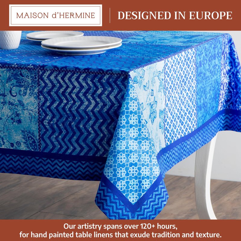 Maison d' Hermine Table Cloth Rectangle Table 100% Cotton 60 x 120 Inches Tablecloth Reusable Decorative for Dining Kitchen Room Farmhouse Home Gifts for Mothers Day Spring Summer - Indigo Love