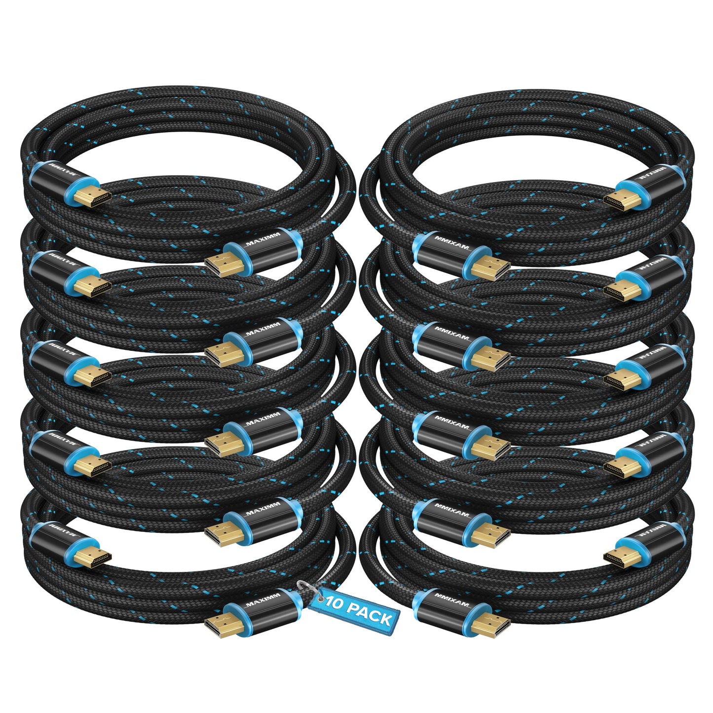 HDMI Cable 4K Ultra HD 6 Foot (10 Pack) Nylon Braided HDMI 2.0 Cable, High Speed 18Gbps 4K60Hz HDR, 3D, 2160p, 1080p, HDCP 2.2, ARC, HDMI Cables for Monitors, HDTV