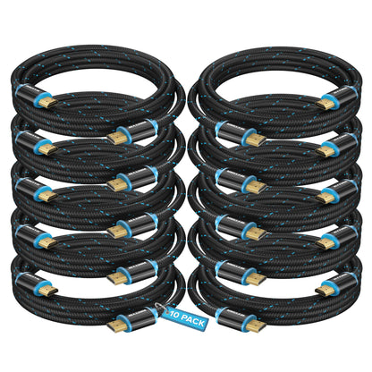 HDMI Cable 4K Ultra HD 6 Foot (10 Pack) Nylon Braided HDMI 2.0 Cable, High Speed 18Gbps 4K60Hz HDR, 3D, 2160p, 1080p, HDCP 2.2, ARC, HDMI Cables for Monitors, HDTV