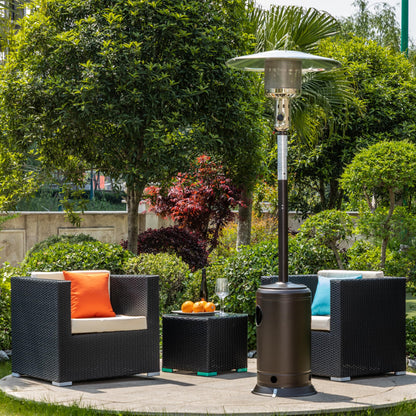 HEXAGO Outdoor Propane Patio Heater, 47,000 BTU Stainless Steel Standing Heater with Wheels, One-Touch Ignition & Adjustable Heat Control, Safety Auto Shut-Off System for Garden, Backyard & Restaurant