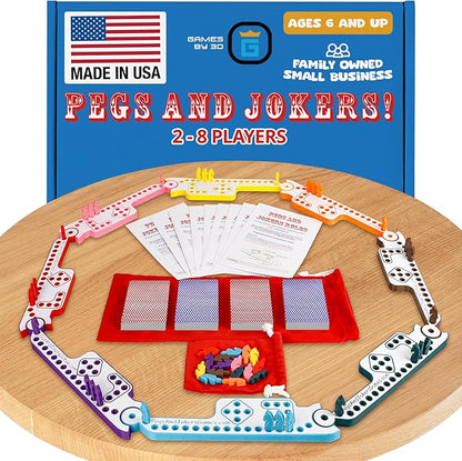 Pegs and Jokers Board Game - Strategic Fun Engaging and Portable - Play with Family and Friends - Easy to Learn - Travel-Friendly - with Horse-Head Peg and Deck of Cards 2-8 Players