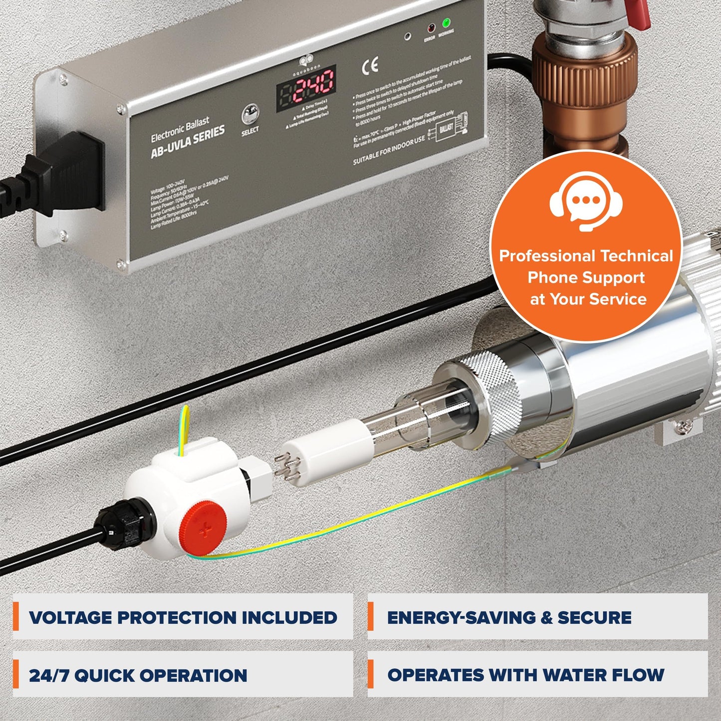UV Water Purification System 55W, 12 GPM - UV Water Filter with Smart Flow Sensor Switch - Whole House UV Water Purifier Ensuring Water Purity - UV Light for Well & City Water + 1 Extra Lamp