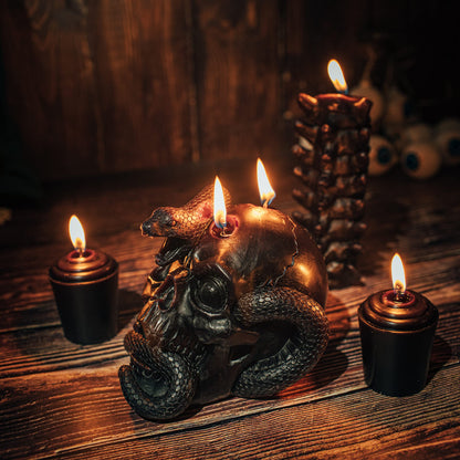 Skull & Spine Candles 4 Pack - Skeleton Snake, Spine & Black Bones Candle, Skulls, Magic Skulls Candlestick Spooky Gothic Emo Decor, Home & Bar Decoration, Large Creepy Skeletons Decorations