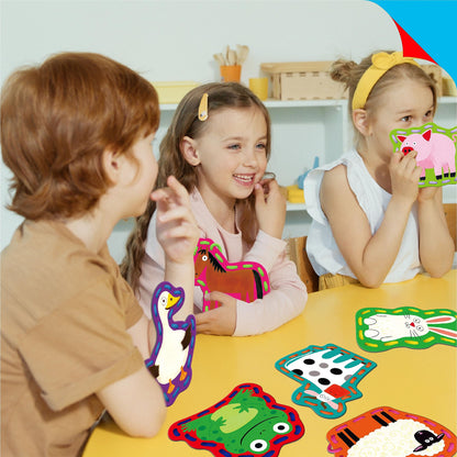 SpriteGru 9 Pieces Kids Lacing Cards, Double Sided Sewing Cards in 9 Farm Themed Cards with 9 Colorful Laces, Imagination Development Lacing Toys Games for Children Educational and Learning Activity