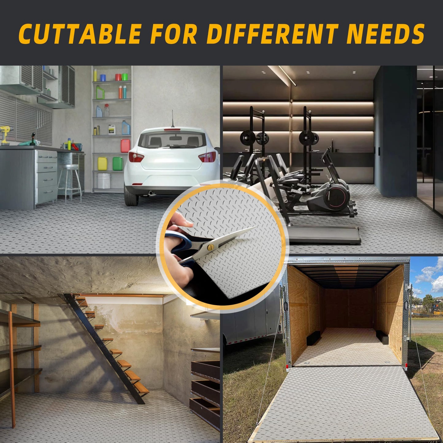 LulnCush 8.2x21 FT Floor Mat, 2.8mm 172.2 SQFT Non-Slip Diamond Plate PVC Garage Shop Parking Mat, Heavy Duty Flooring Roll for Workshop, RV Trailer, Golf Cart, Waterproof. Gray