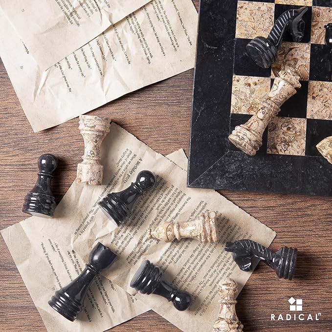 Radicaln Marble Chess Figures 3.5'' Inches Black and Coral Handmade Travel Chess Set and Figure for Adults Board Games Ideal Chess Pieces