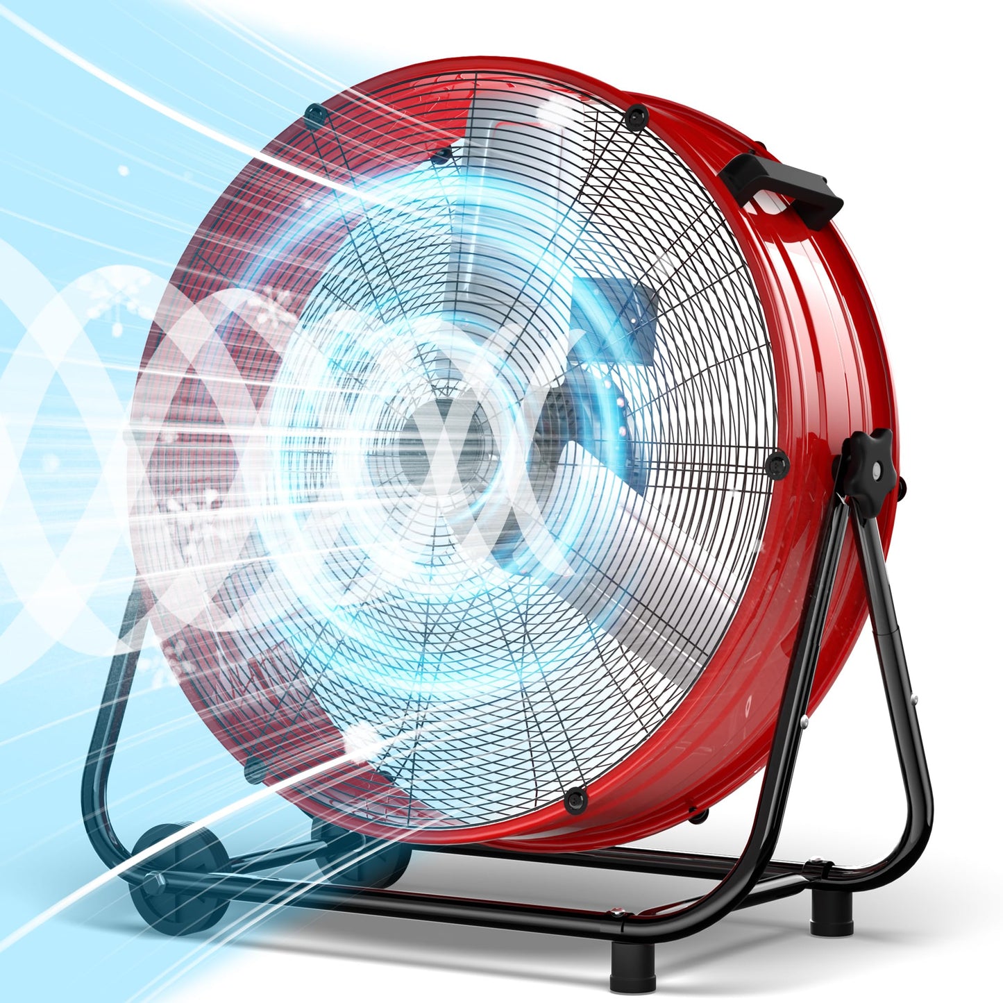 Mountman 30" High Velocity Floor Fan, 14000CFM Heavy Duty Industrial Drum Fan, 360° Tilt with 2 Casters, 550W, 3 Speeds, Handle, Outdoor Metal Shop Fan for Garage, Factory,Patio,Basement, Commercial