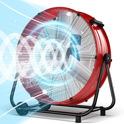 Mountman 30" High Velocity Floor Fan, 14000CFM Heavy Duty Industrial Drum Fan, 360° Tilt with 2 Casters, 550W, 3 Speeds, Handle, Outdoor Metal Shop Fan for Garage, Factory,Patio,Basement, Commercial