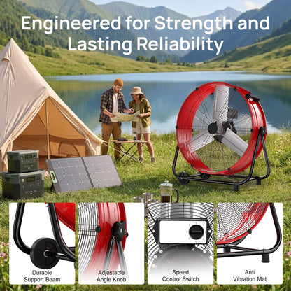 Mountman 30" High Velocity Floor Fan, 14000CFM Heavy Duty Industrial Drum Fan, 360° Tilt with 2 Casters, 550W, 3 Speeds, Handle, Outdoor Metal Shop Fan for Garage, Factory,Patio,Basement, Commercial