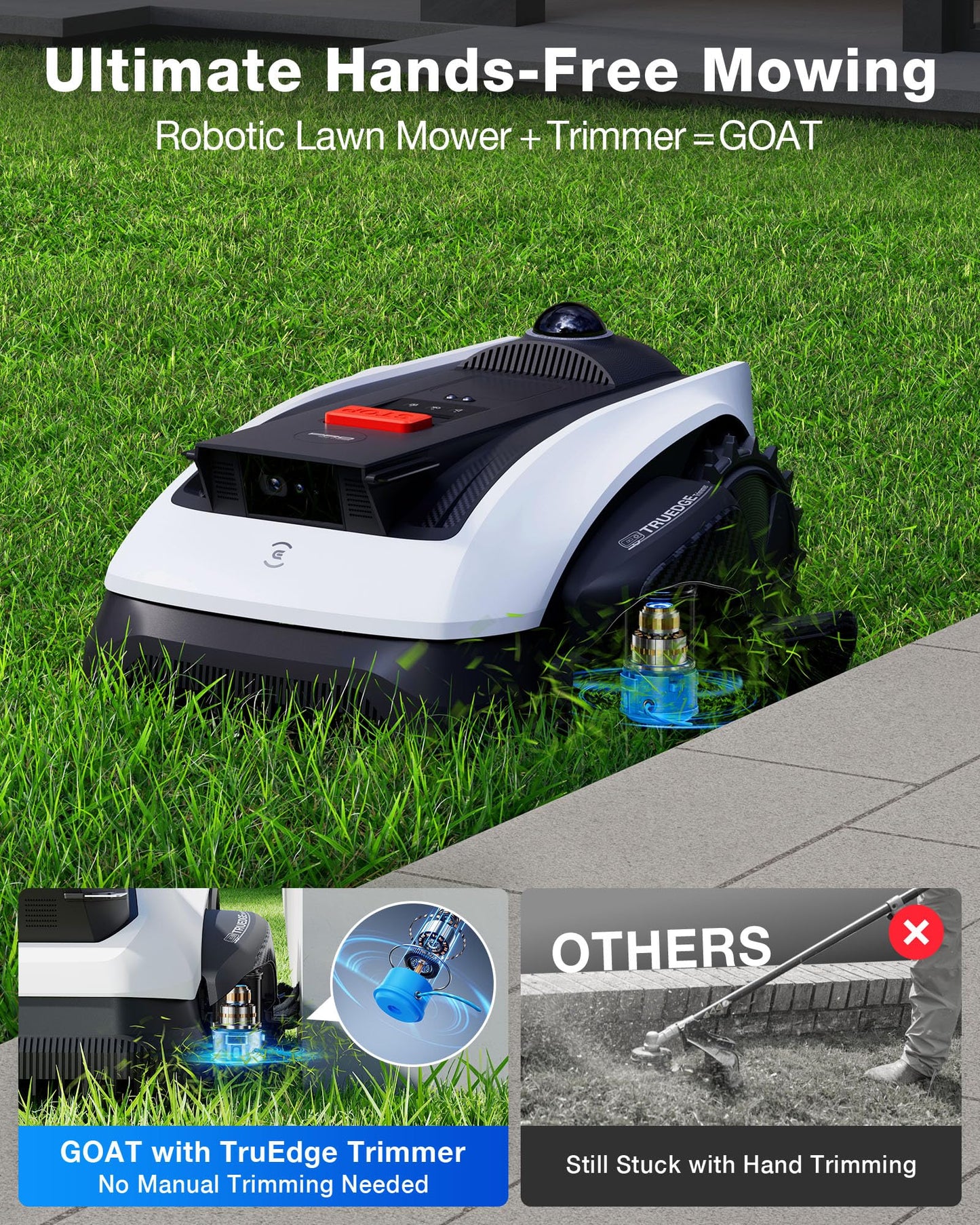 ECOVACS Goat O1000 LiDAR PRO Robot Lawn Mower, Wire-Free Mapping with LiDAR Navigation, AI Obstacle Avoidance, Smart Edge Mowing, App Control, for Lawns Up to 1/4 Acre