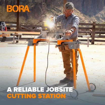 BORA Universal Miter Saw Stand with Quick Release Tool Mounting System- Portable Miter Saw Stand 500 Lbs Max Weight Load - 34-inch Height with Outrigger Arms Up to 114 Inches - PM-4000, Orange