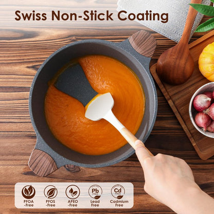 SENSARTE Nonstick Stock Pot with Lid, 4.5 Quart Induction Cooking Pot with Tempered Glass Lid, Stew Pot with Swiss Nonstick Granite Coating, PFOA PFOS APEO Free, Gray