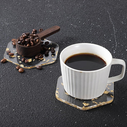 3 Pcs Acrylic Coaster for Desk Gold Foil Modern Drink Coasters for Coffee Table Non-Slip Transparent Waterproof Cup Mats for Table Countertop Desk Cold Hot Drink Home Decor (Hexagon)